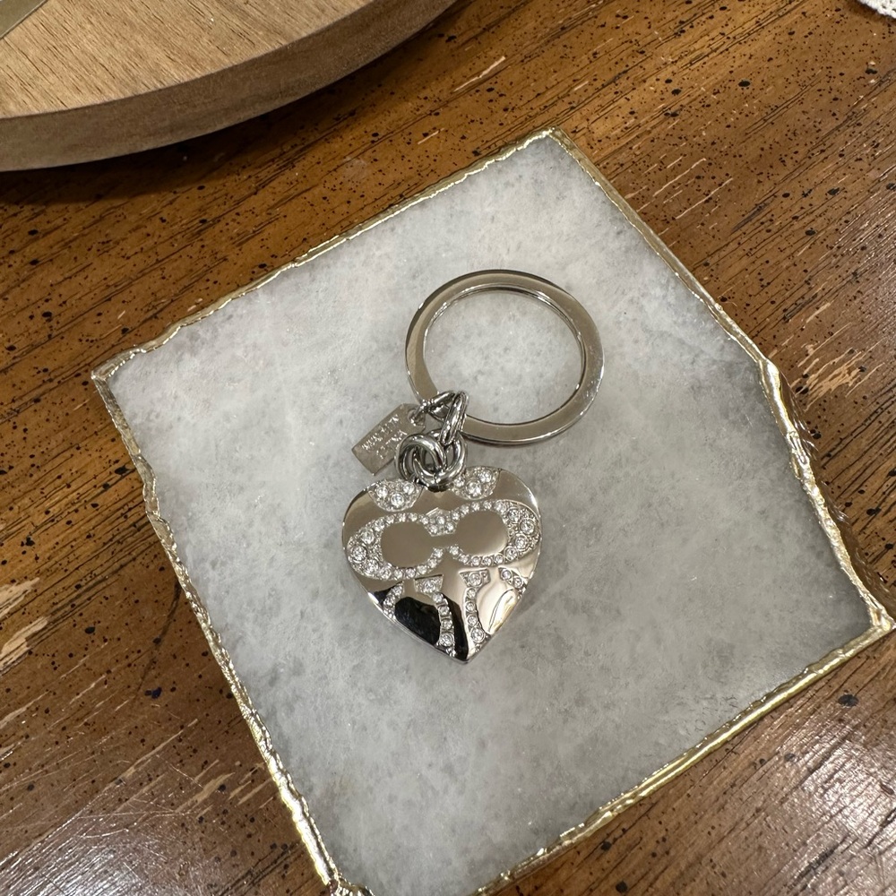 Coach Silver Heart Keychain with Rhinestones